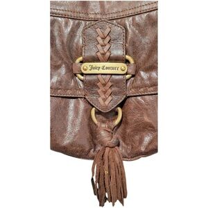 AUTH ORIGINAL VINTAGE JUICY COUTURE brown Lambskin leather Crossbody Bag Tassel